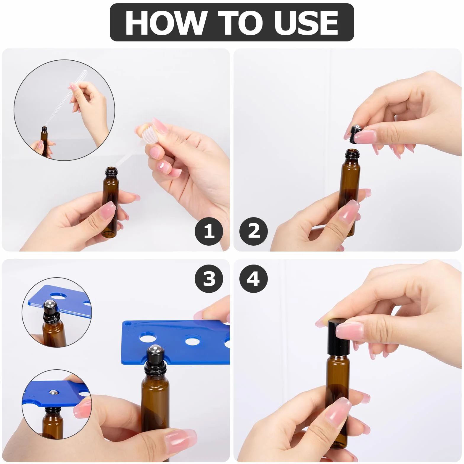 Flacon à Bille Verre 10ml Lot de 12 Rechargeable pour Huile Essentielle, Parfumé, Cosmétique, Massage