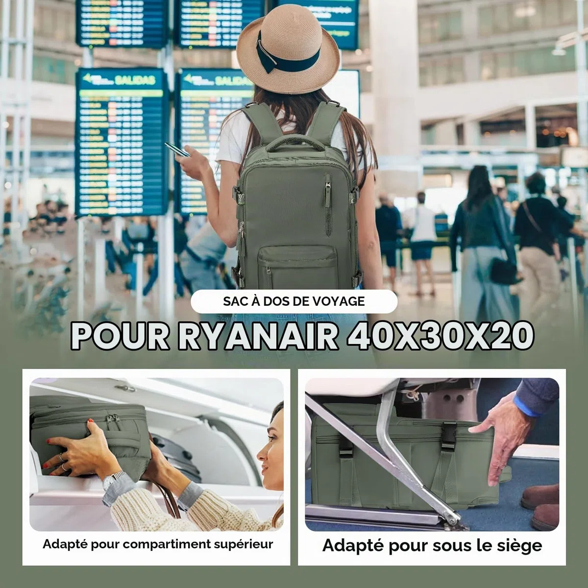 SEAFEW Sac à dos de Voyage Cabine Avion 40x30x20 pour Ryanair sous le siege