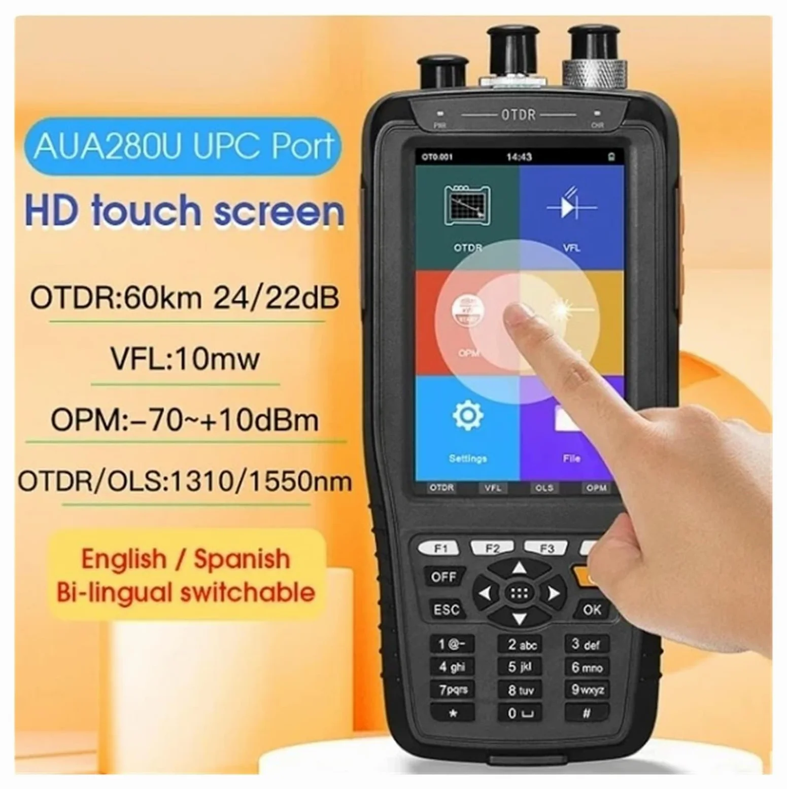 Compteur de puissance de Fiber OTDR 1310 1550 1610NM avec écran tactile de réflectomètre optique de domaine temporel VFL/OPM/OLS(Without Touch Screen)
