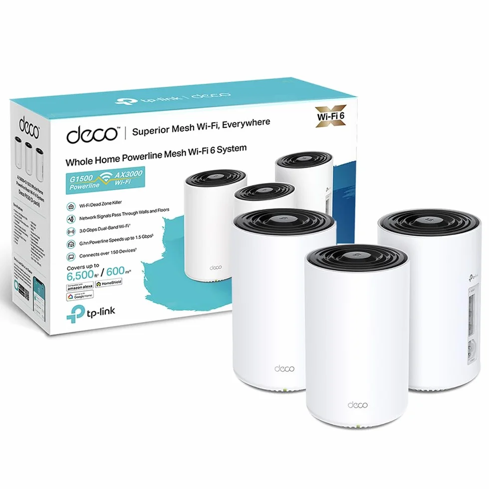 TP-Link Deco PX50 (3-Pack) Routeur WiFi 6 Mesh AX3000 CPL G.hn 1500, 9 Ports Gigabit, WPA3