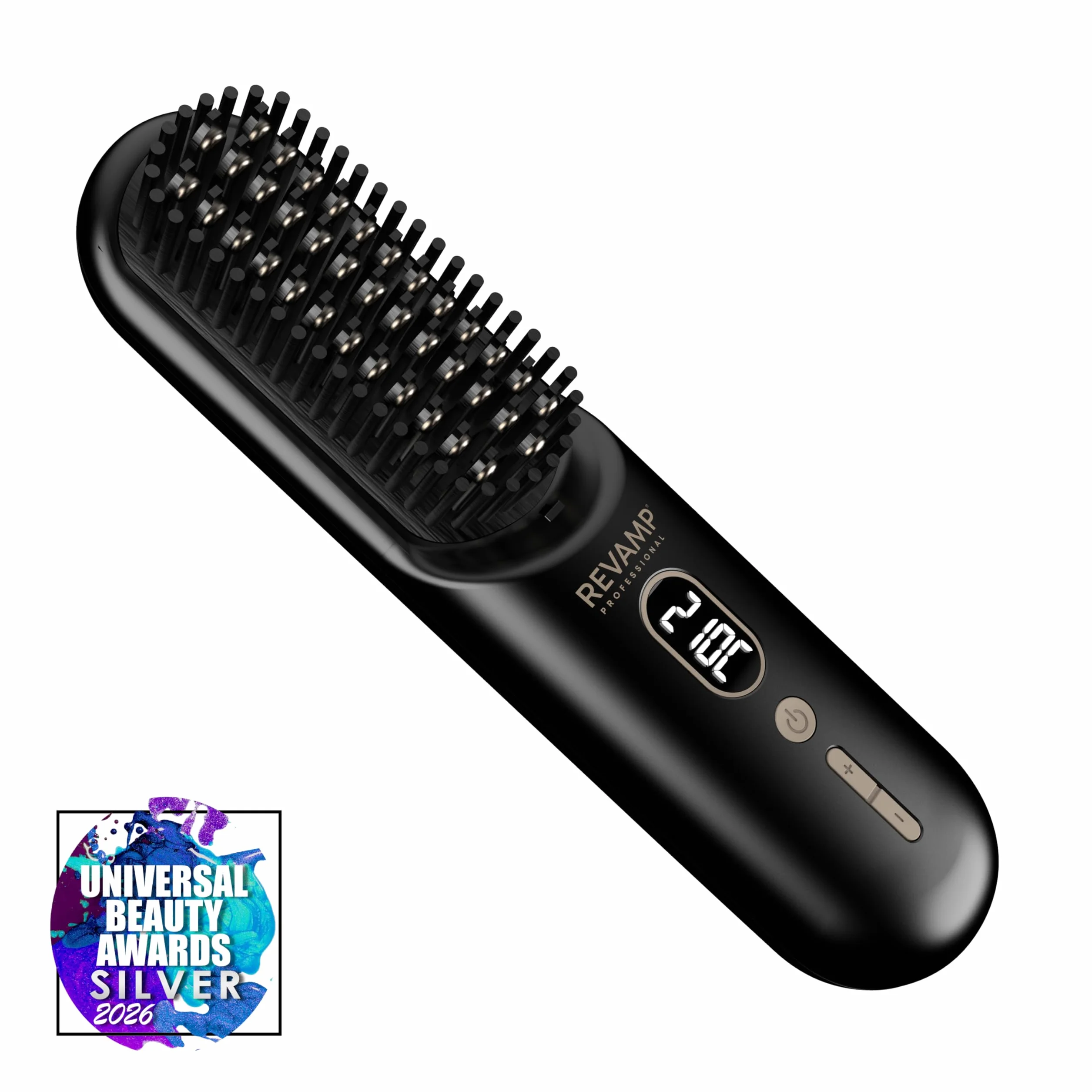 REVAMP Straight & Go Brosse Lissante Sans Fil – Mini Lisseur Ionique avec Dents en Céramique, Recharge USB-C, 60 min d'Autonomie