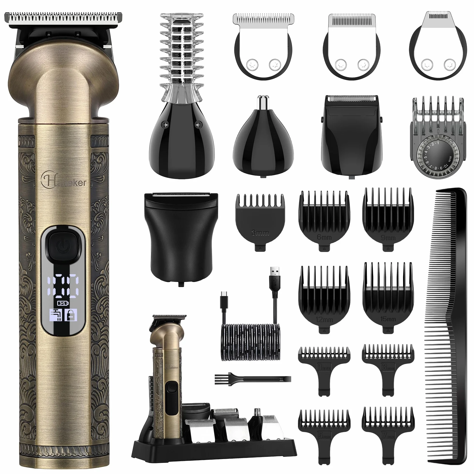 Hatteker Tondeuse Barbe Homme Professionnelle 8 en 1 Lame en T Coupe Cheveux Chauve Rasoir électrique