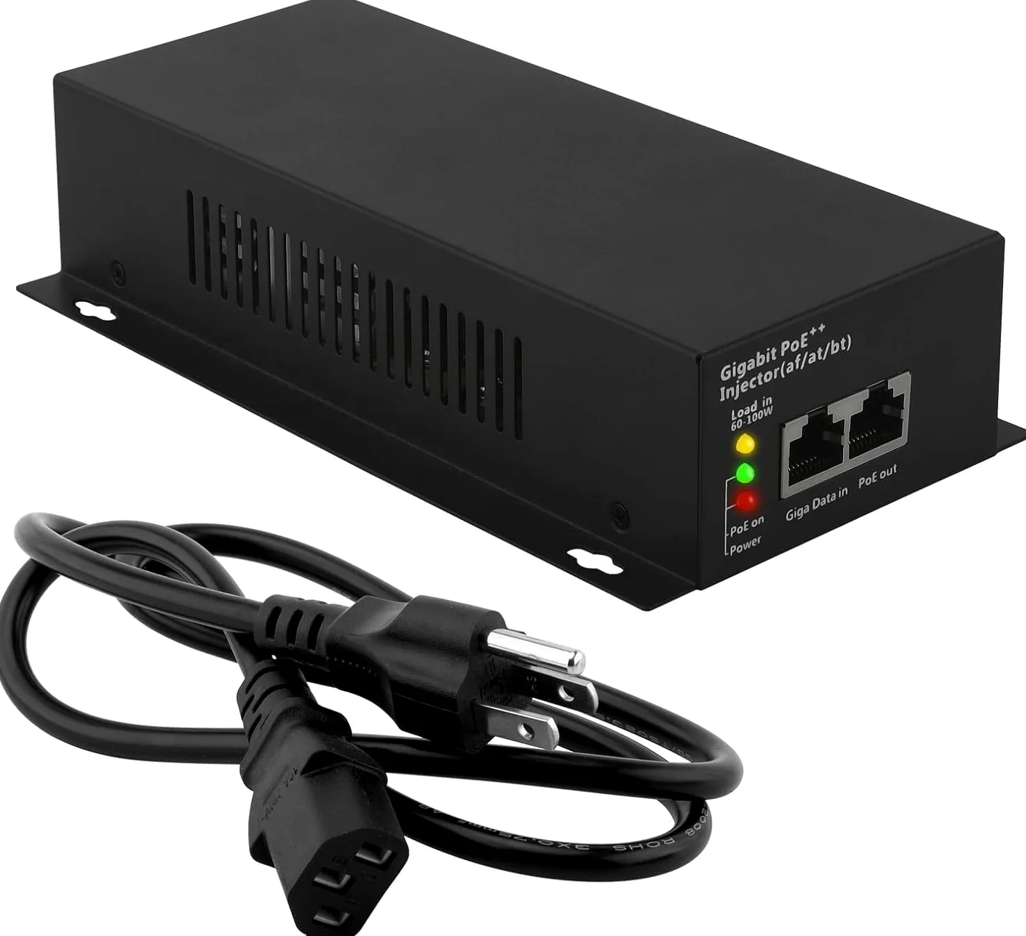 Injecteur PoE Gigabit 90 W, 802.3af/at/bt PoE+ + adaptateur standard, Plug & Play, extension de signal de 100 mètres pour la sécurité/les applications audio commerciales/IoT/Smart Home