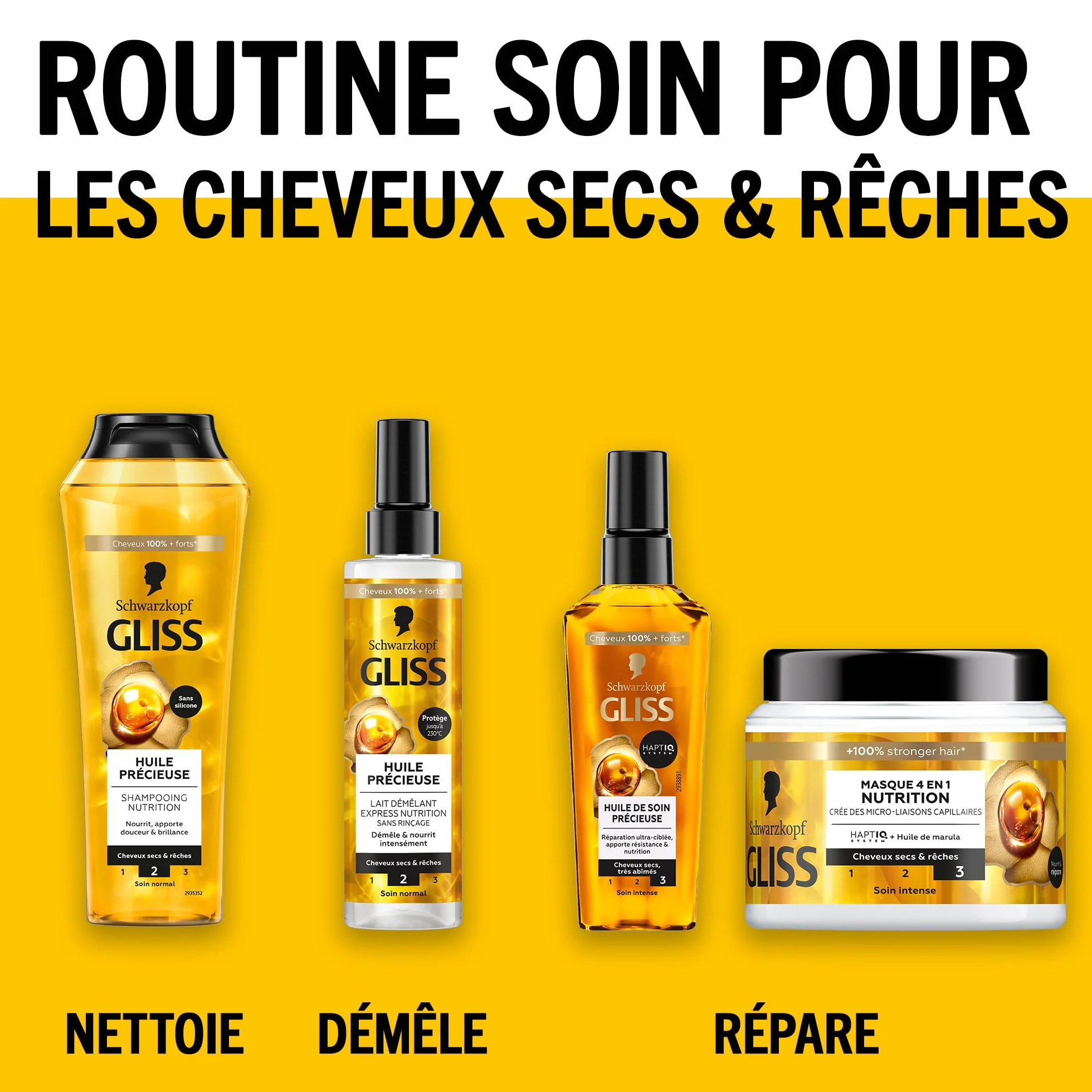 Schwarzkopf GLISS Masque 4en1 Nutrition Huile de Marula Haptiq System Soin Intense Cheveux Secs 400ml