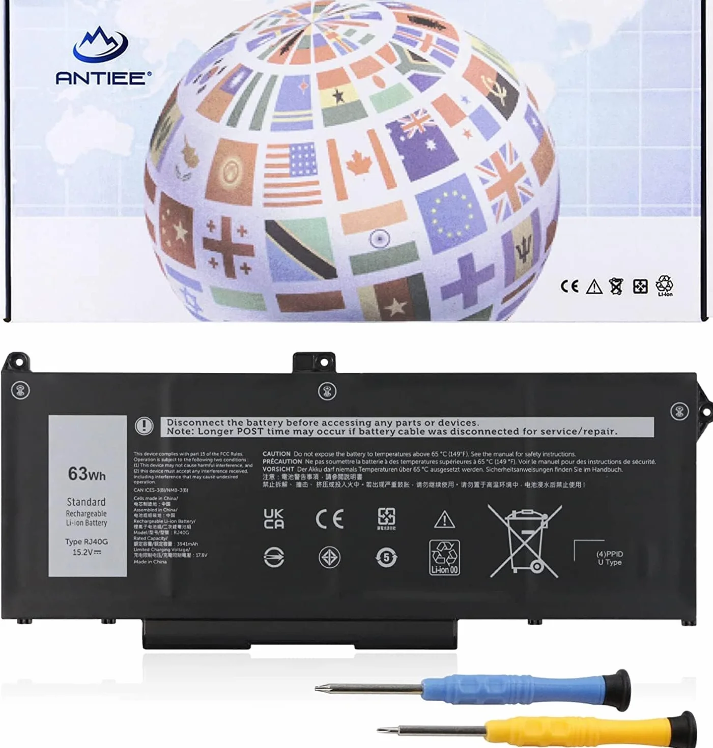 ANTIEE RJ40G Ersatz Akku für Dell Latitude 14 5420 15 5520 Precision 15 3560 15.2V