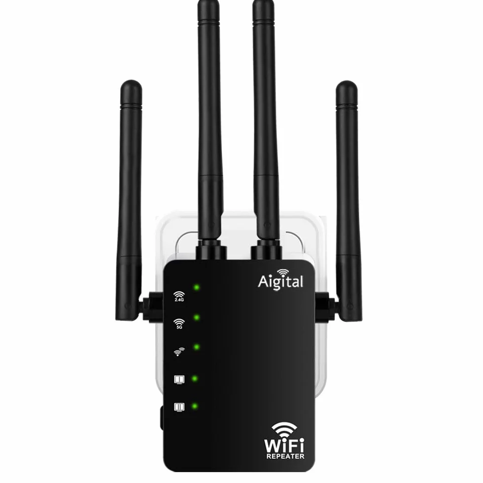 Répéteur WiFi AC1200 Double Bande 2.4GHz 5GHz 4 Antennes Externes 2 Port Ethernet 120㎡