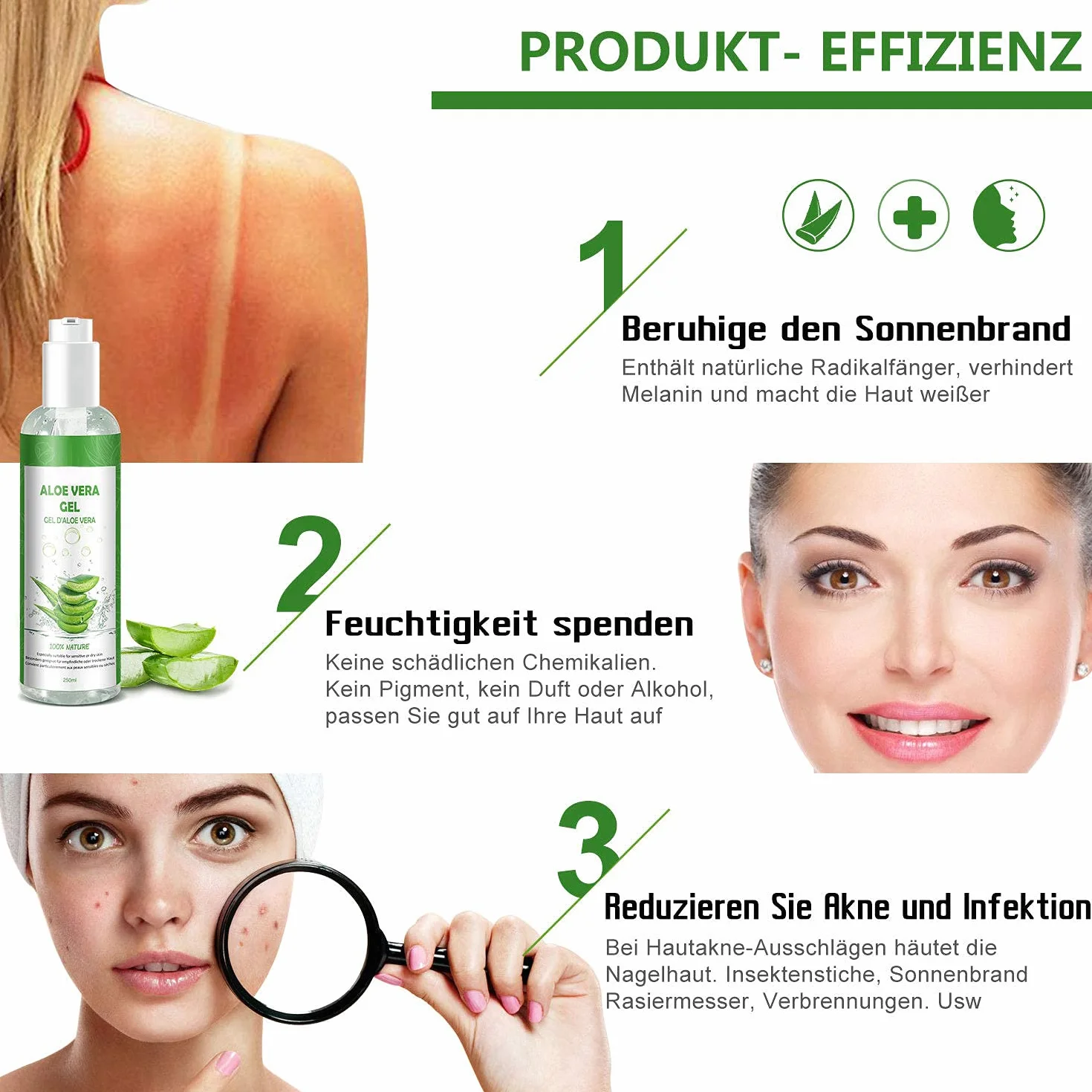 Gel d'aloe vera 100 % pur - Crème hydratante naturelle pour le visage, les cheveux, le corps