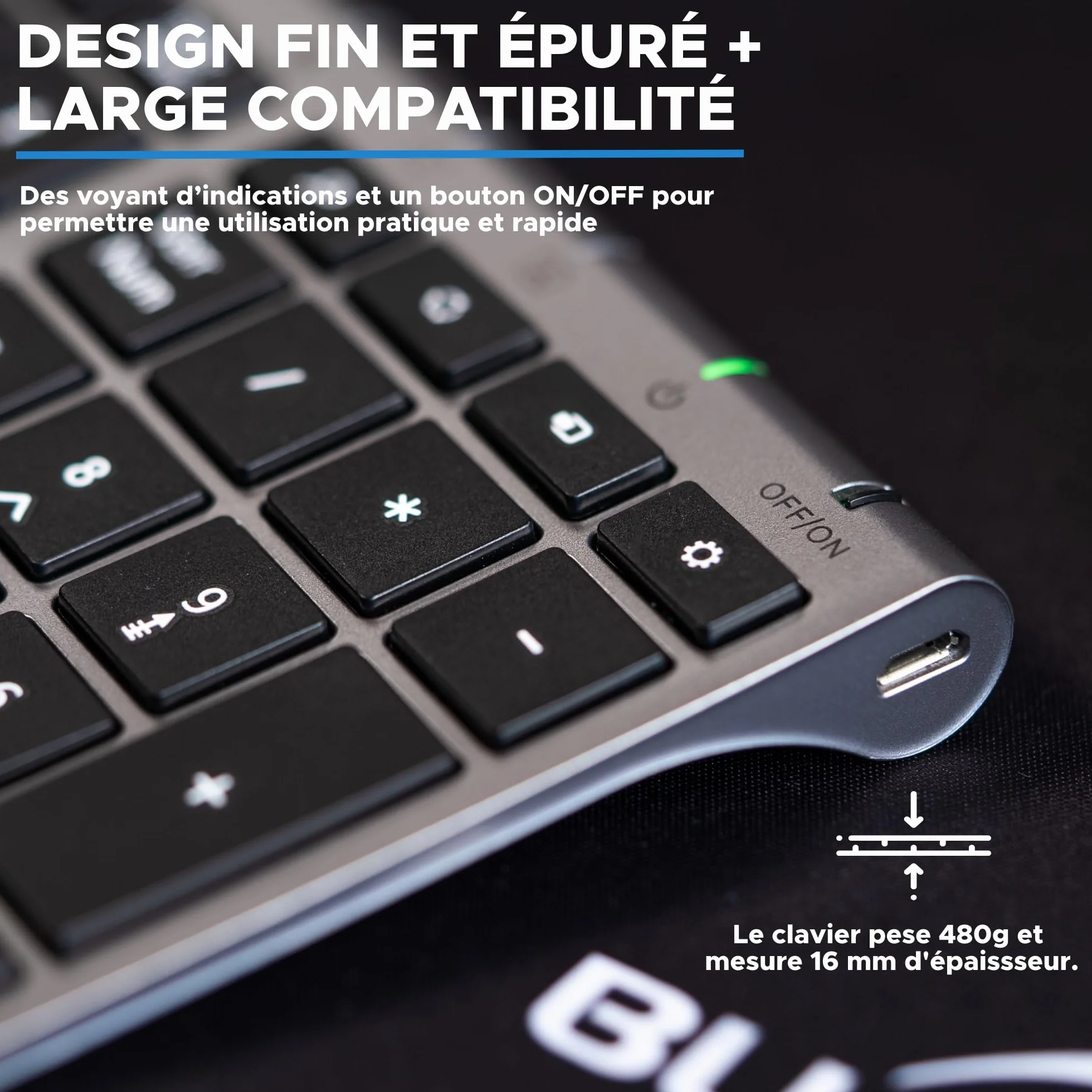 BlueElement Pack Clavier et Souris sans Fil Grapheme Wireless Smart Dongle AZERTY FR Noir