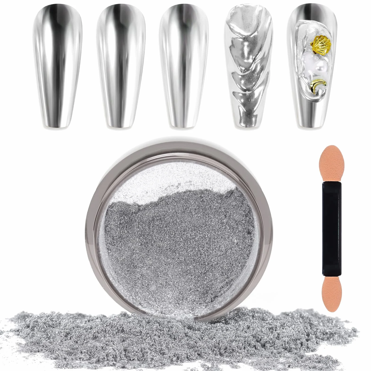 Laza Chrome Nail Powder Mirror Effect Metallic Dust Holographic Glitter for DIY Gel Polish Nail Art Silver