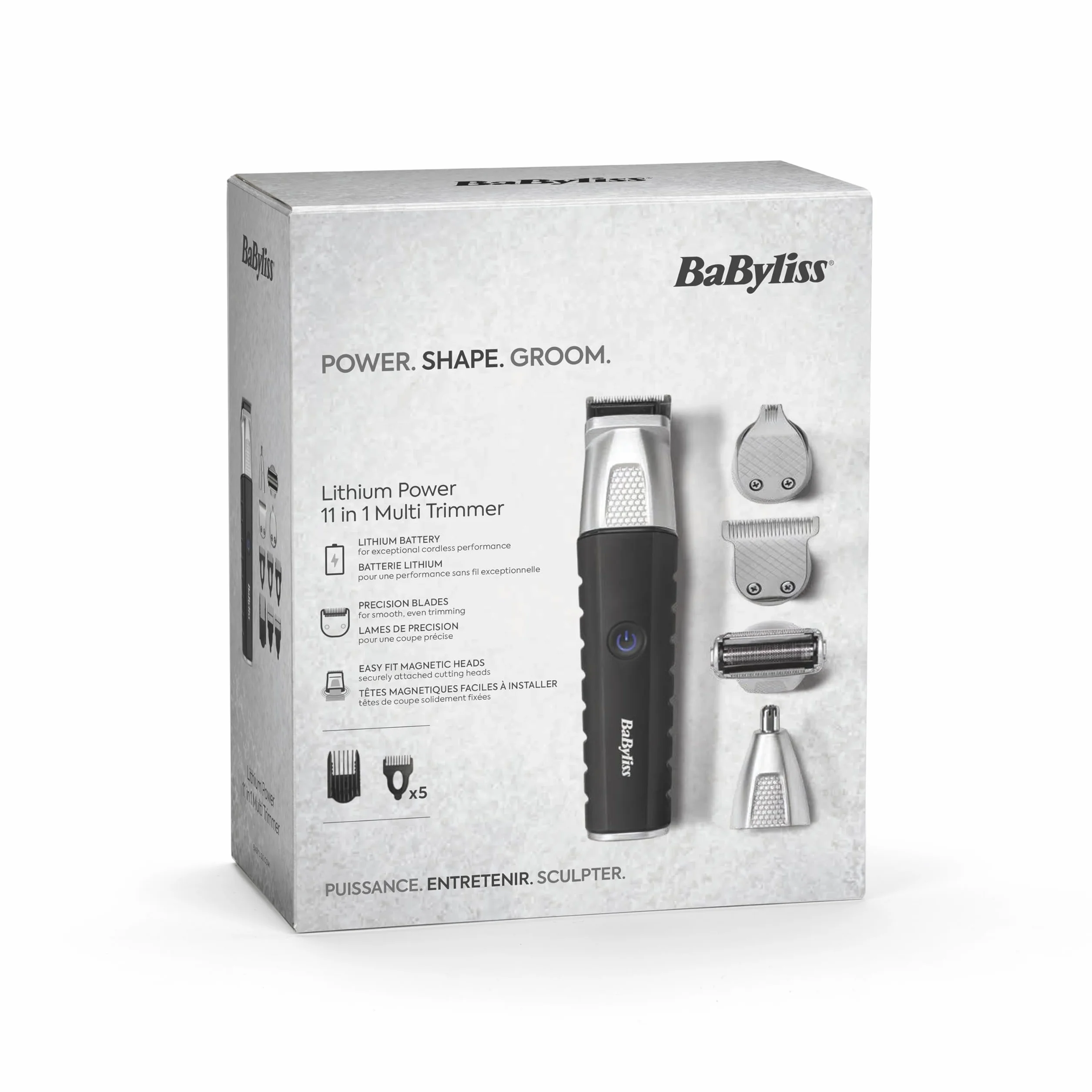 BaByliss Tondeuse Multi-usages Lithium Power 11-in-1 - Kit complet sans fil, barbe, cheveux, nez, oreilles, sourcils, Waterproof, Noir/Gris, MT812E