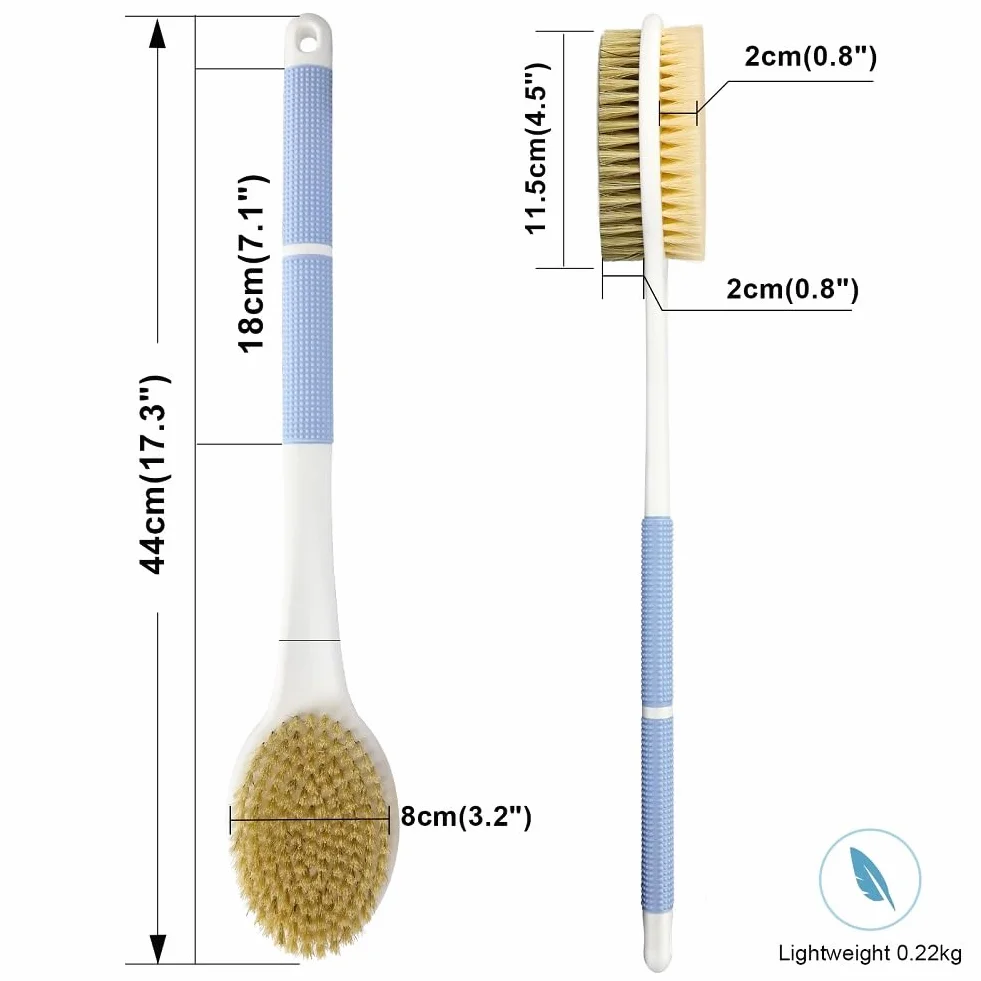 HORJOR Brosse de Bain Douche Long Manche 44cm, Brossage Dos Humide ou Sec, Brosse Corps, Exfoliation douce