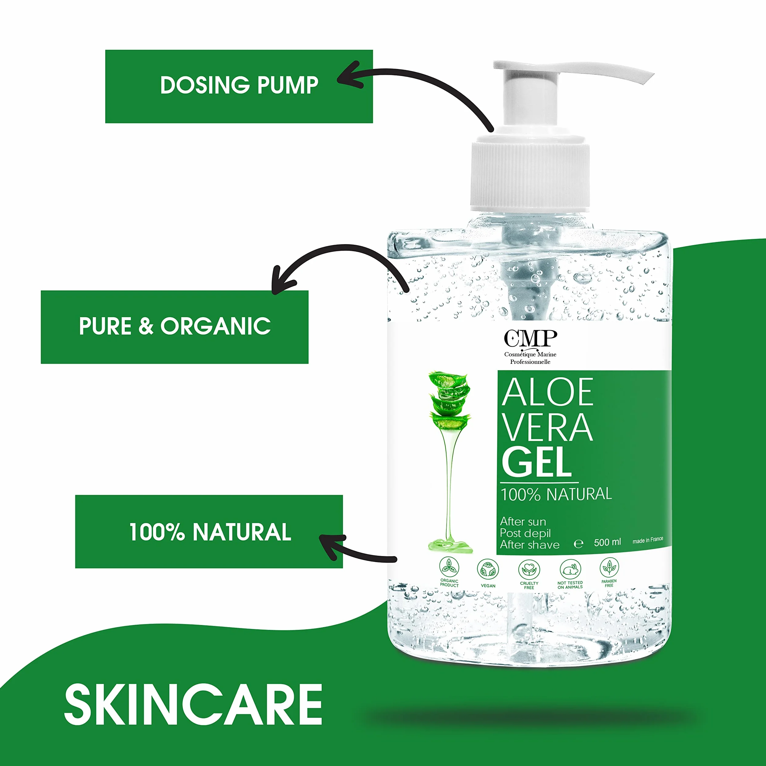 Gel d'aloe vera pur 100% naturel hydratant apaisant 500 ml