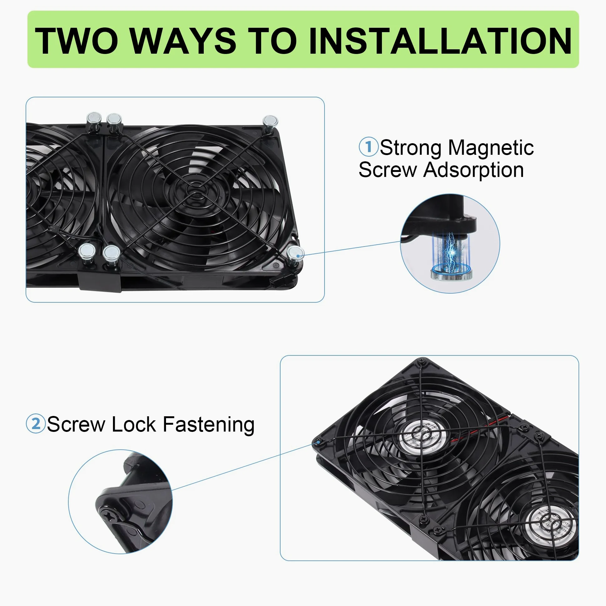 Ventilateur de refroidissement pour ordinateur avec vis magnétiques et vitesse réglable - Flexible pour armoire, serveur, plate-forme minière, poulailler et plus encore - 140 mm x 25 mm