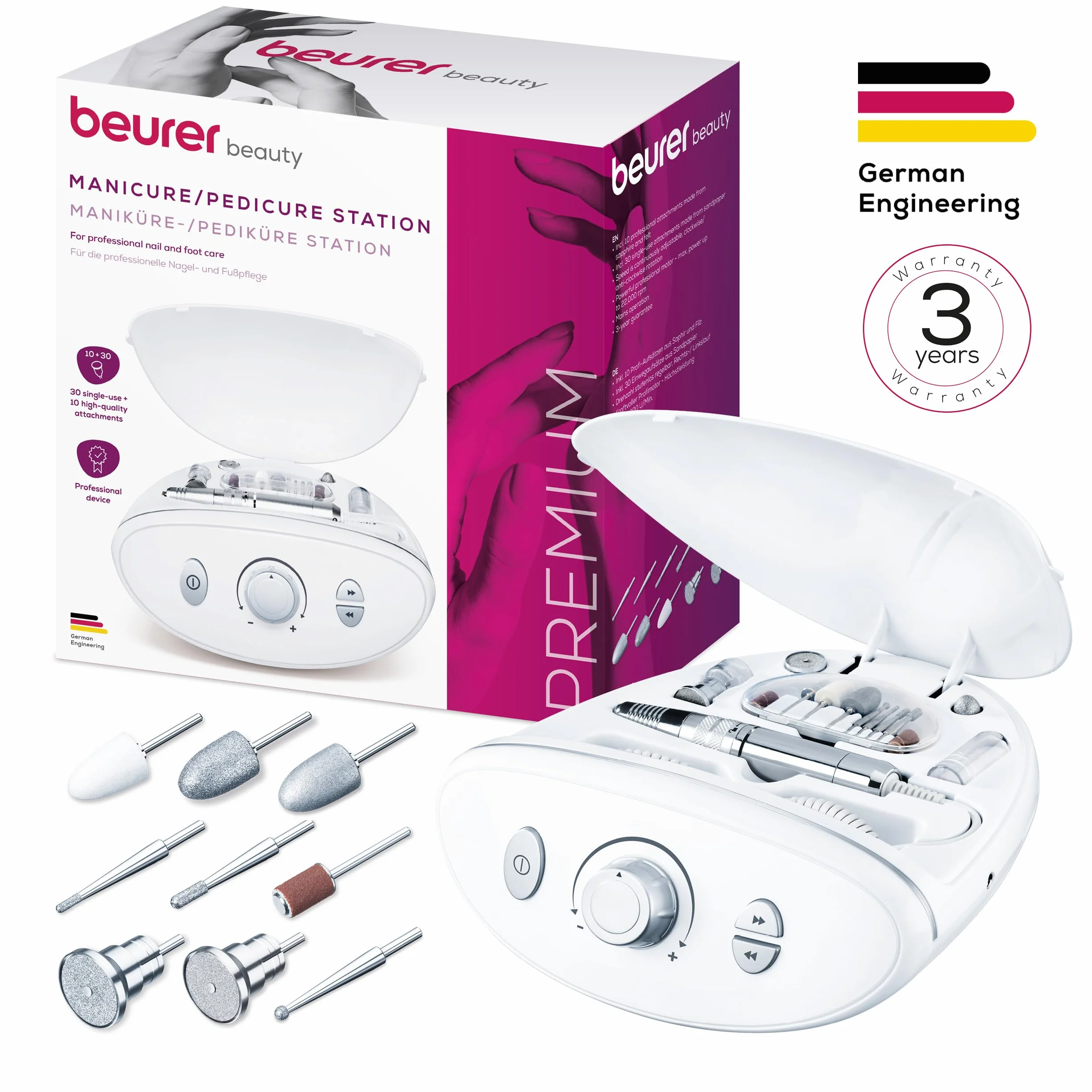 Beurer MP 100 Station professionnelle de manucure pédicure ponceuse ongles 10 embouts saphir feutre protection poussière 20.000 tr/min