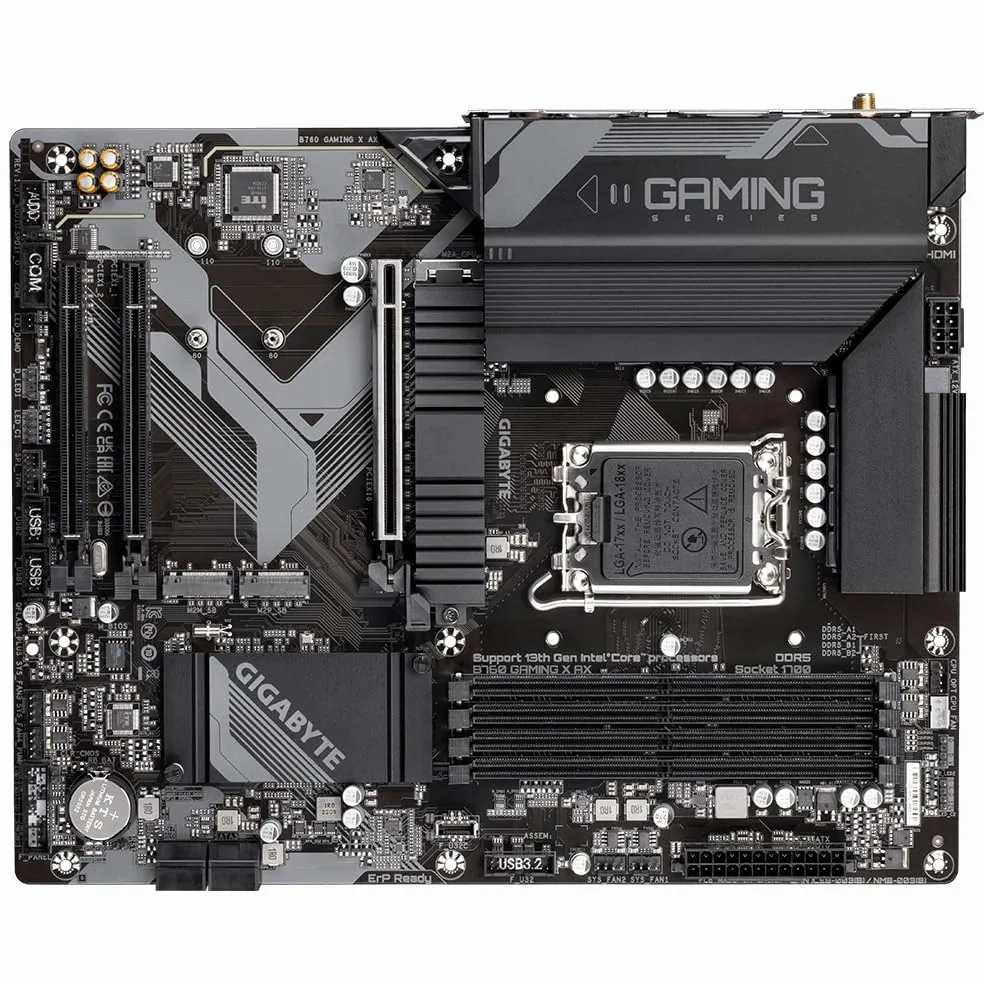 GIGABYTE B760 Gaming X AX Carte Mère - Compatible avec Les processeurs Intel Core 14e génération, VRM numérique 8+1+1 Phases, jusqu'à 7600MHz DDR5 (OC), 3X PCIe 4.0 M.2, Wi-FI 6E, 2.5GbE LAN