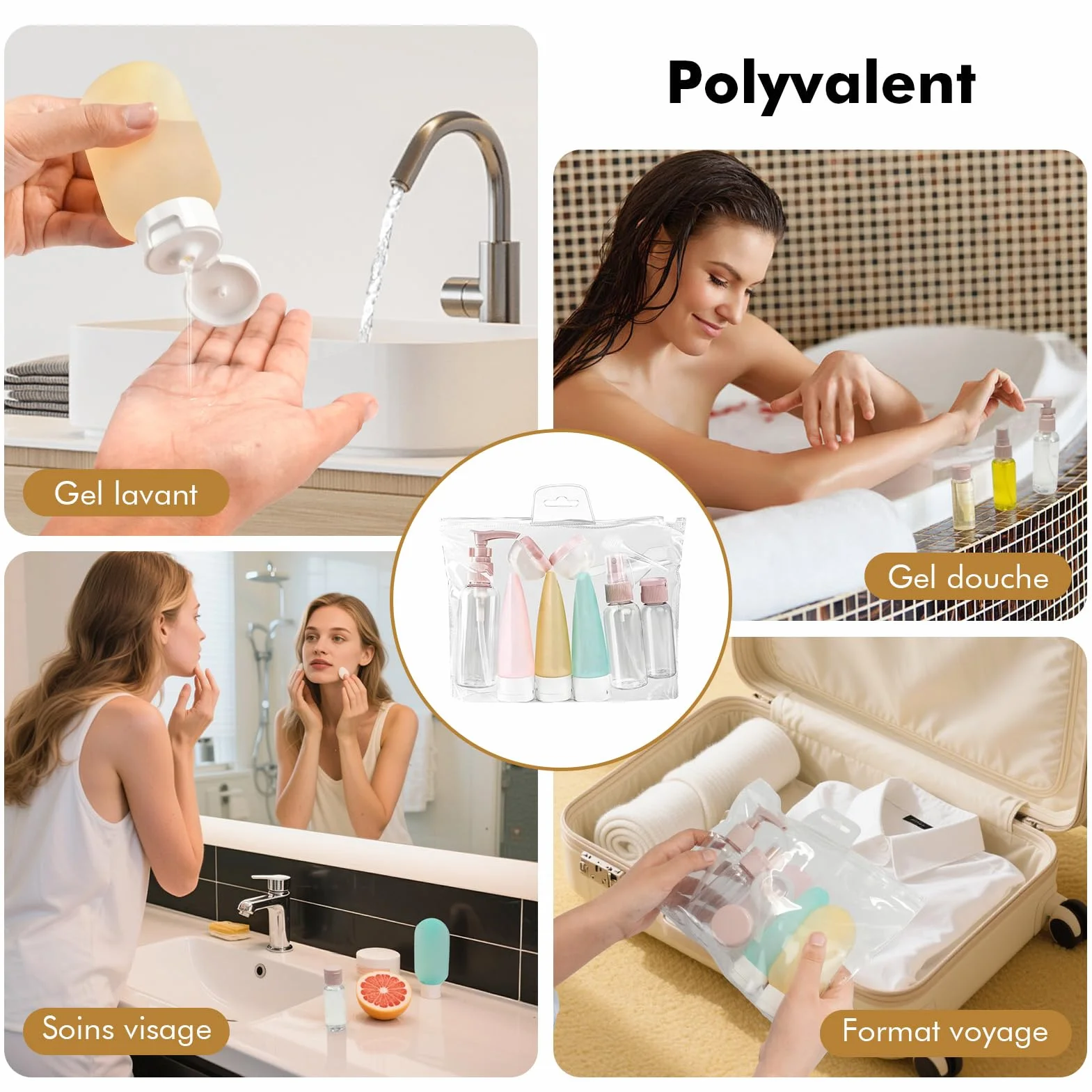 Bouteilles de voyage 11 pièces avec vaporisateurs flacons pompe pots crème cosmétiques liquides