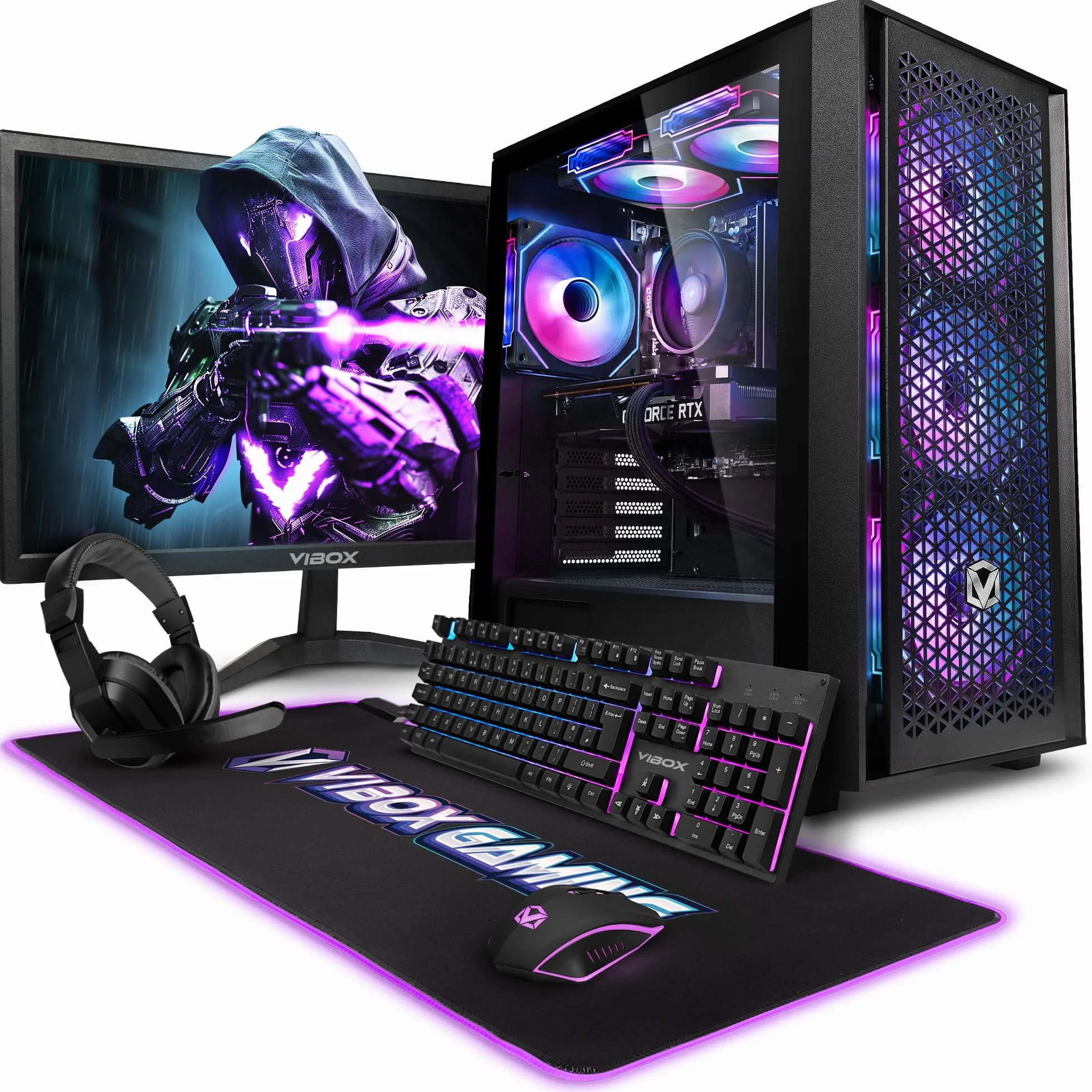 VIBOX V-541 PC Gamer Complet 23" Écran AMD Ryzen 5 5500 AMD Radeon RX 9060 XT 8 Go 16 Go RAM 1 To SSD Windows 11 WiFi 6 Bluetooth 5.4