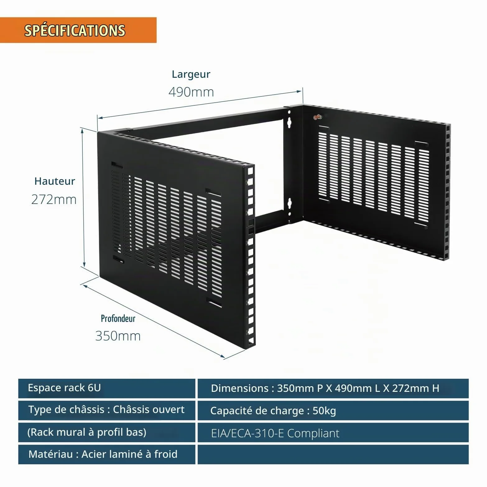 Tecmojo 19 Pouces 6U Armoire Réseau Murale, Profondeur 350mm, Support pour Panneau de Brassage, pour Équipements Informatiques Plats 19", Capacité de Charge 50kg, Noir
