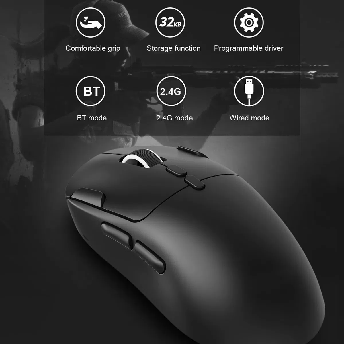 Souris de Jeu Légère 58g 3 Modes (Black)