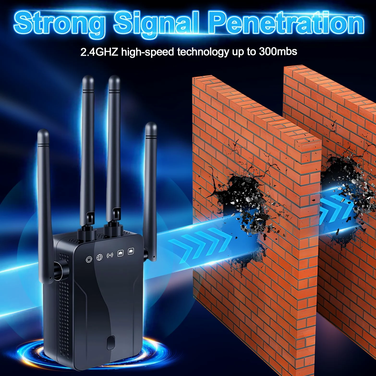 Amplificateur de signal WiFi pour la maison – Extension de portée WiFi 300 Mbit/s avec 4 antennes, couvre jusqu'à 600 m² et 35 appareils, amplificateur WiFi avec mode AP/répéteur, amplificateur