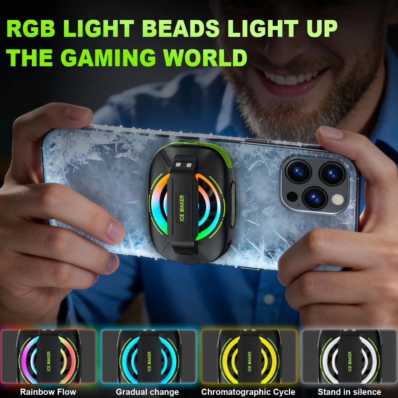 Basics Refroidisseur magnétique pour téléphone USB avec contrôle intelligent de la température, lumière RVB, vert