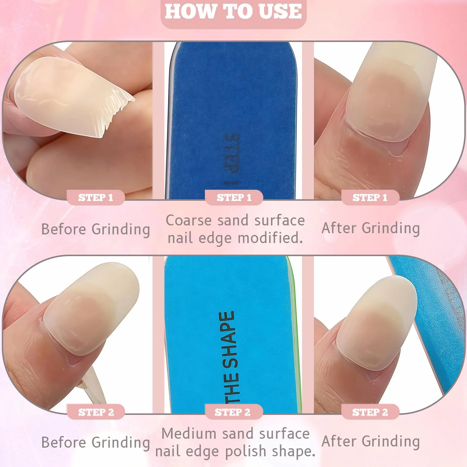 Yamobi 6 pièces Lime à ongles 4 faces pour ongles naturels, blocs de polissage en gel, lavables