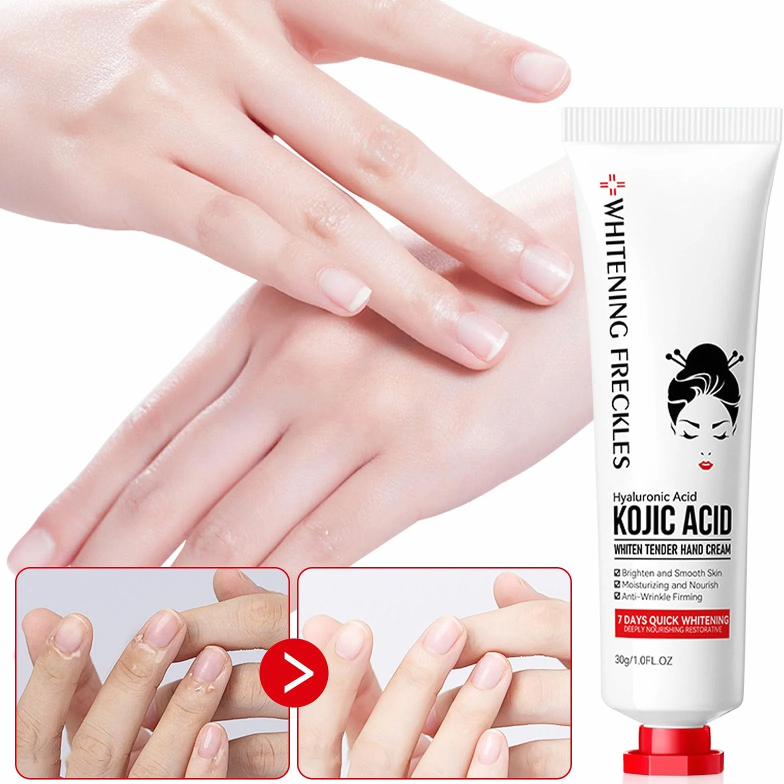 Crème à l'acide kojique pour les mains, soin hydratant anti-âge, teint uniforme, taches sombres