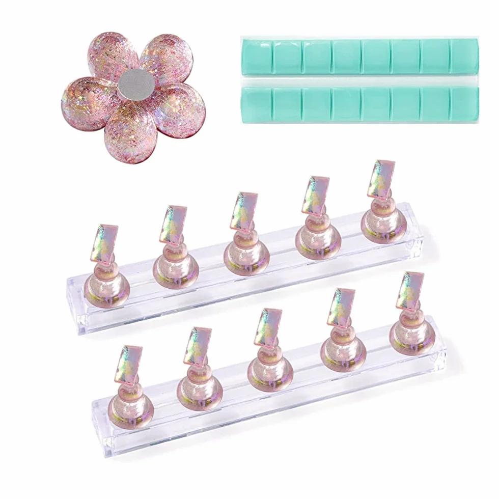 Support d'art d'ongle magnétique rose 10 pièces, présentoir peinture ongle outil pratique faux ongles avec 3 bases