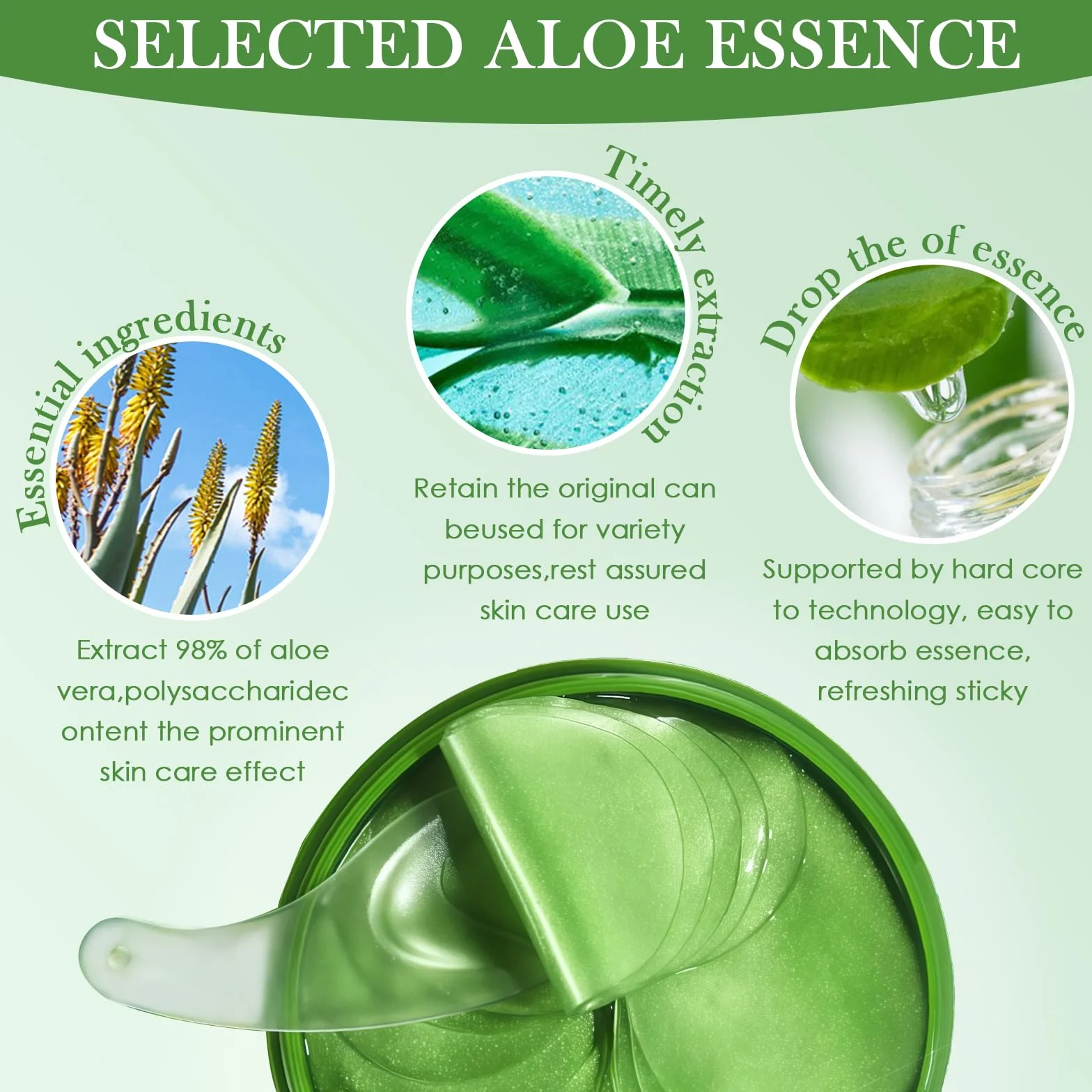 60 Pièces Patch Yeux Anti Cernes Aloe Vera, Masque pour les Yeux Éclaircir et Nourrir le Contour