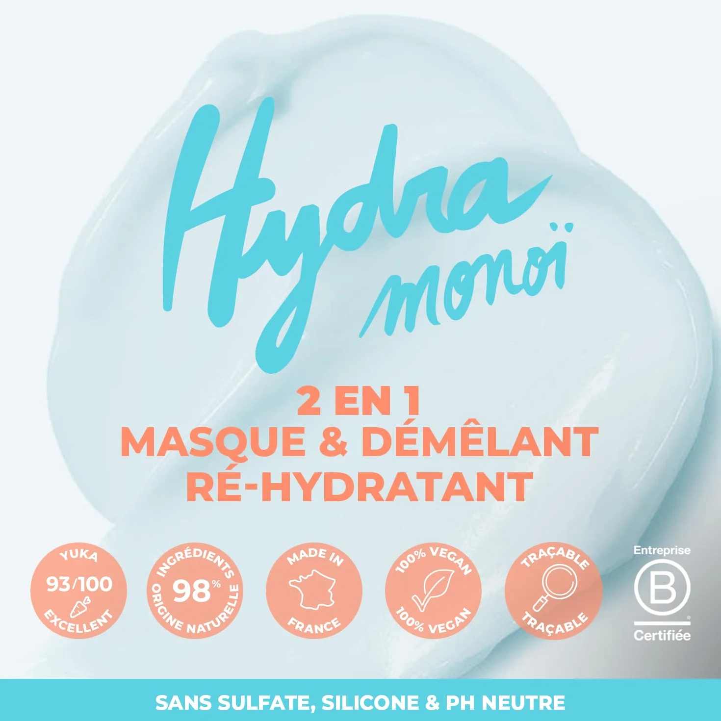 Masque Après Shampoing Cheveux Secs Abimés Monoï Huile de Macadamia BIO Vegan 300ml