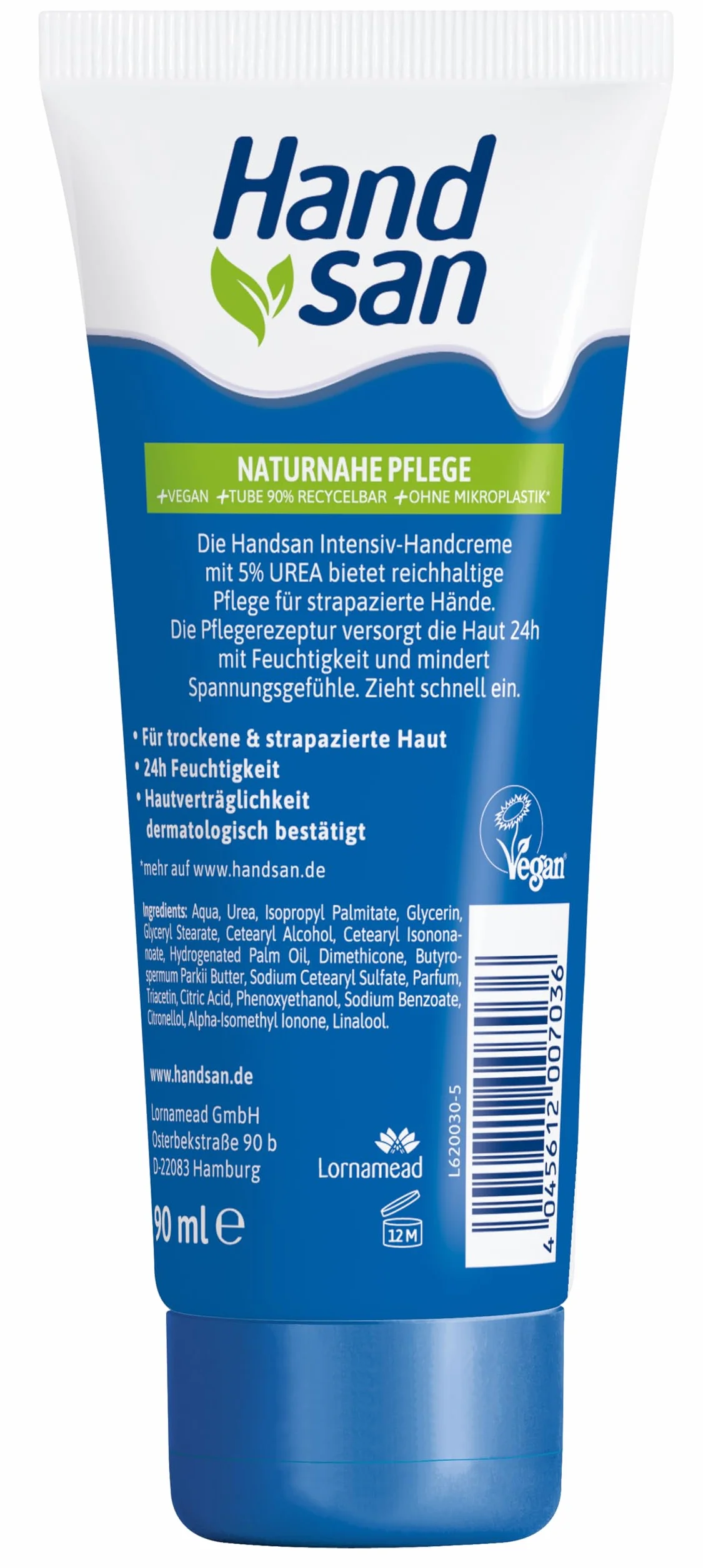 Handsan Urea Crème intense pour les mains 5% urée 90 ml hydratante absorption rapide