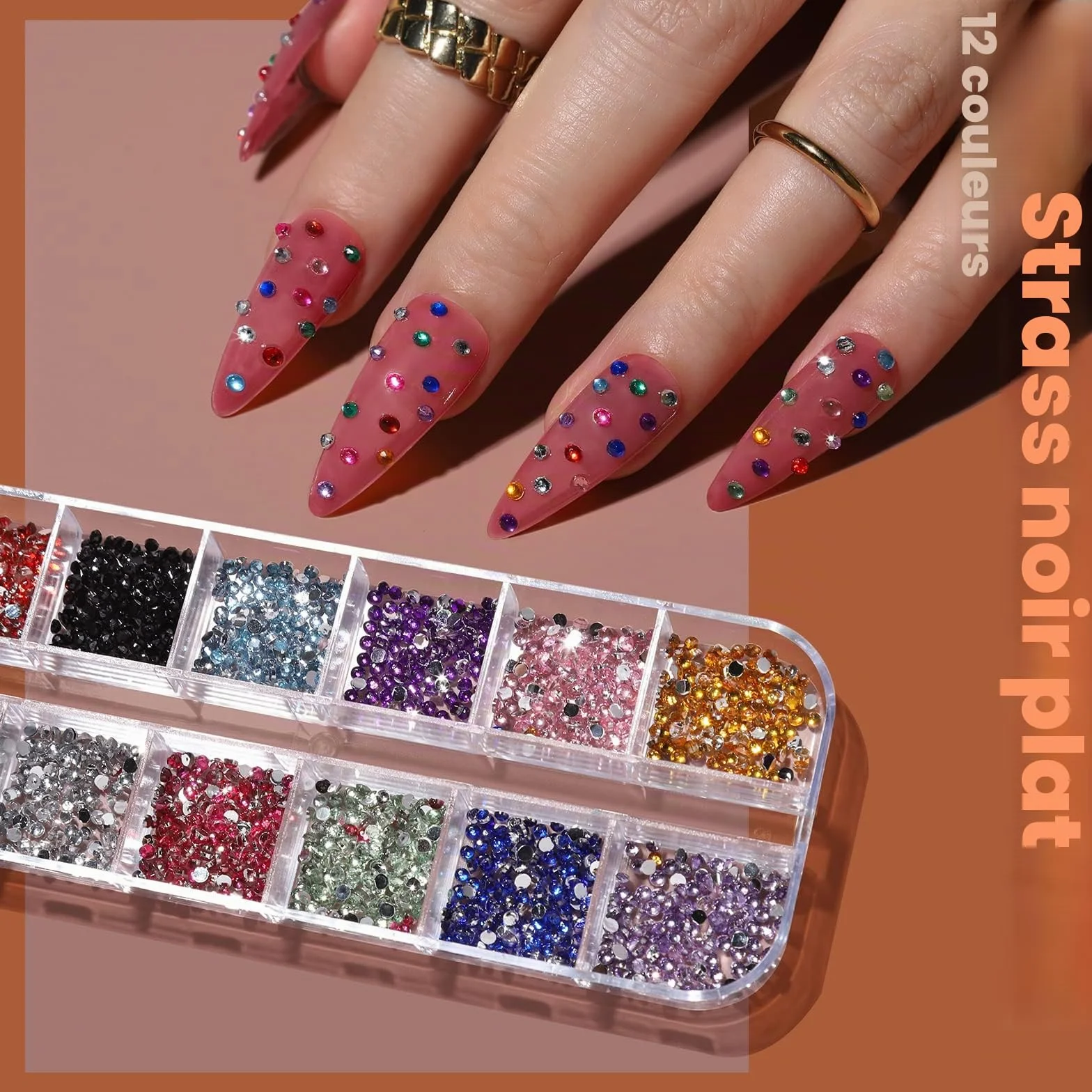 FANDAMEI Kit Nail Art Pinceaux Dotting Pens Strass Paillettes Papillon Feuille d'Or Décoration d'Ongles Rose