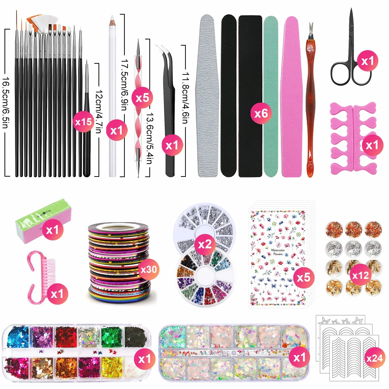 Kit de Nail Art 23 Pièces Pinceau Dotting Striping Tape Accessoires Professionnel