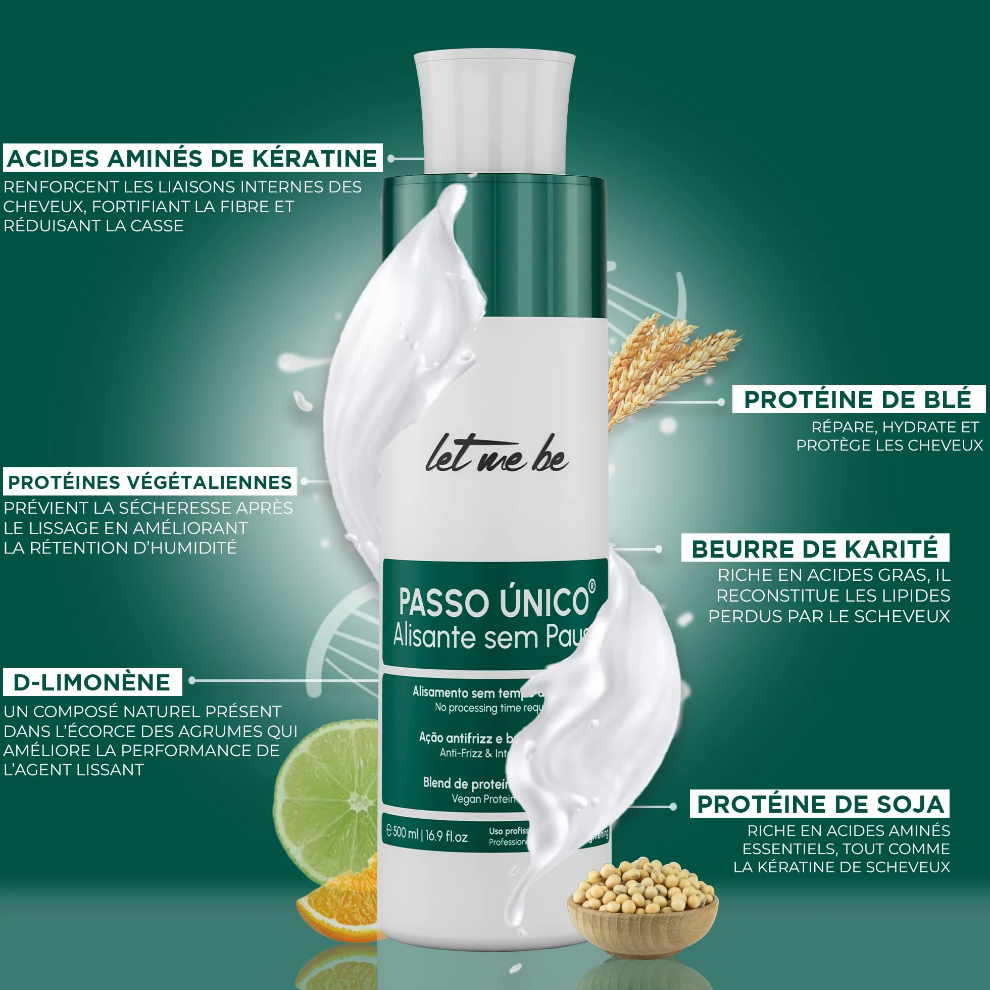 Lissage Brésilien Sans Formol Végan Acides Aminés Kératine 500ml