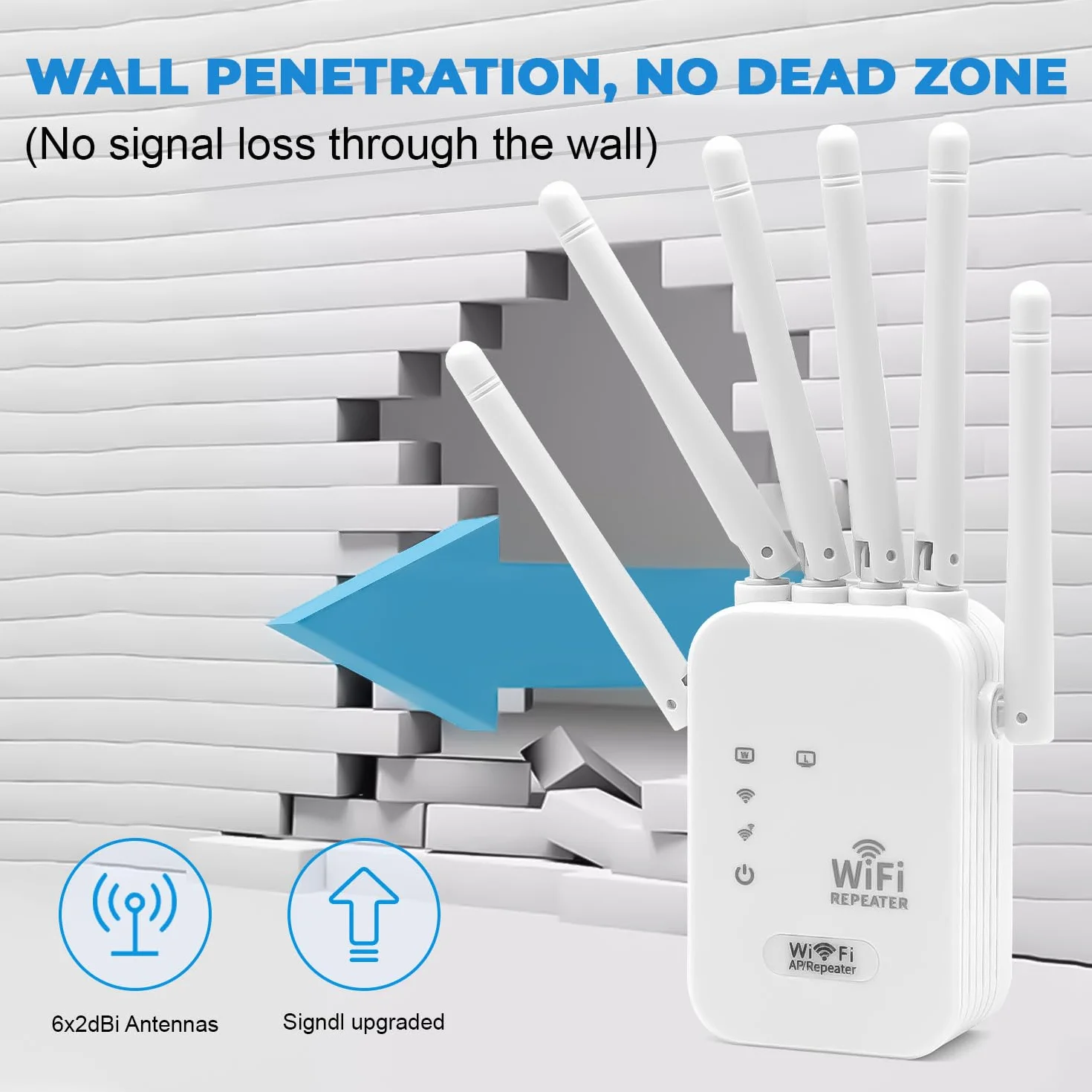 Amplificateur WiFi 6 Antennes 2 Ports Ethernet, Répéteur WiFi Puissant Longue Portée, Compatible Fibre Toutes Box