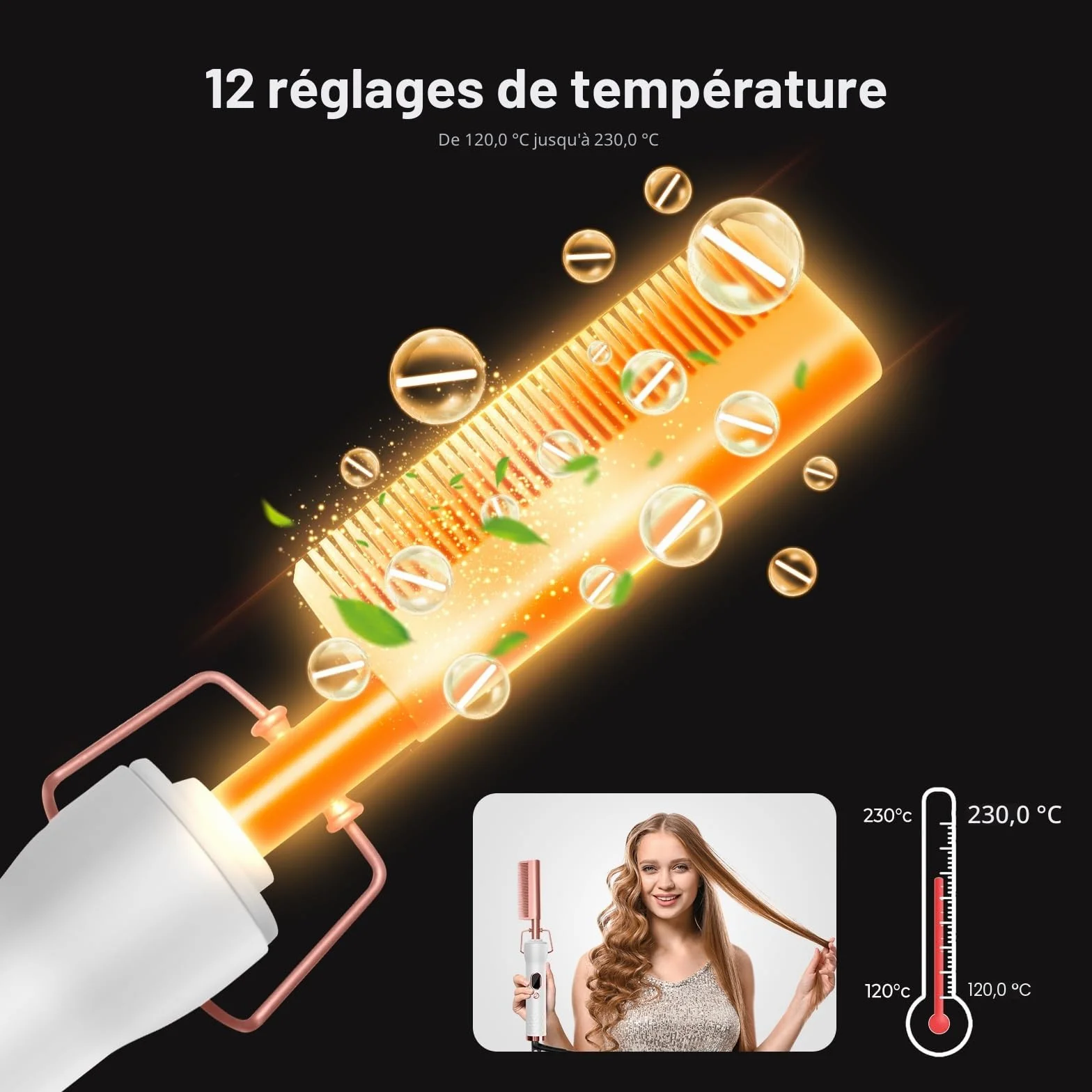 Peigne Chauffant Hot Comb Afro Brosse Chauffante Peigne Electrique 3 en 1 Homme Écran LCD 120-230℃ Lissant Cheveux Court Longs