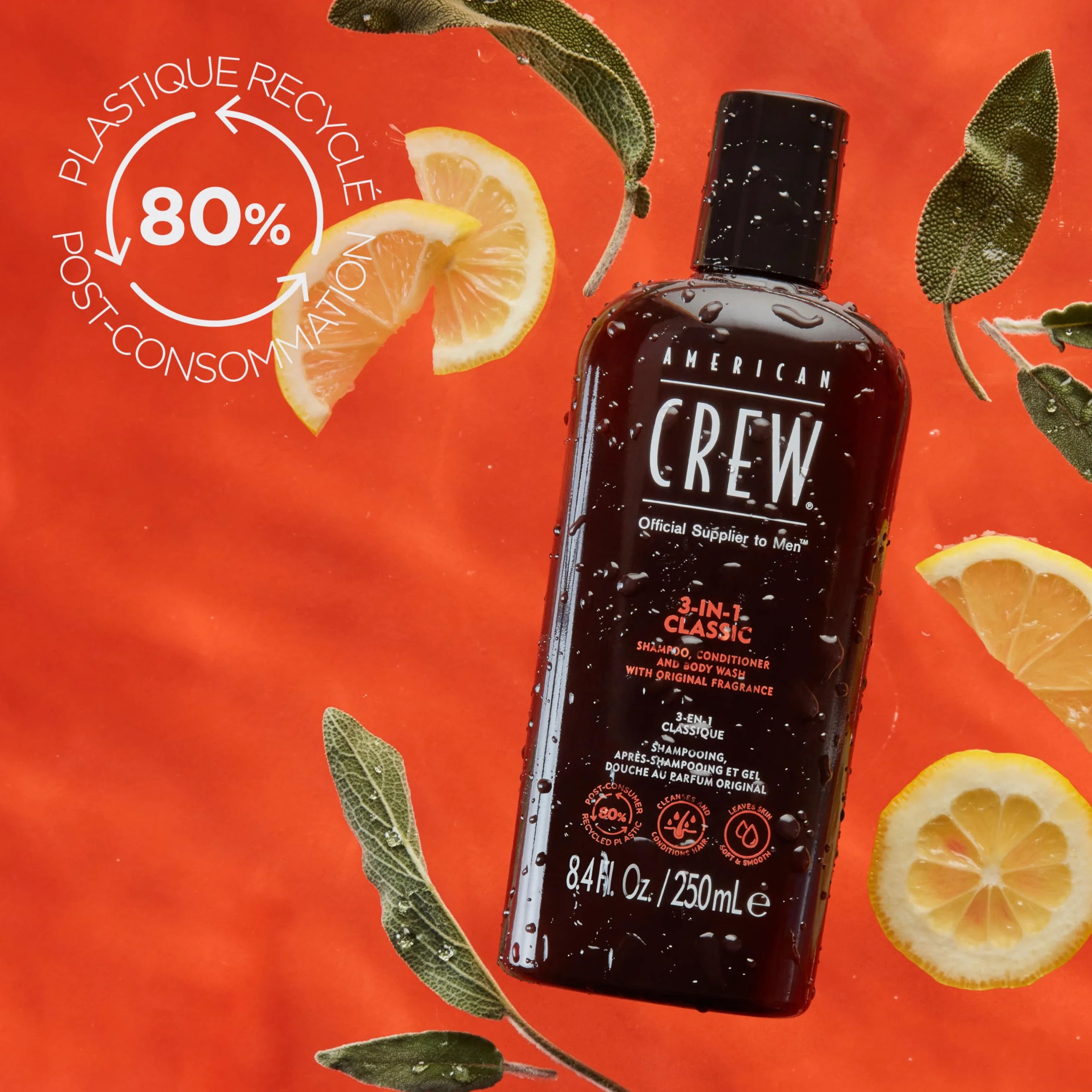 American Crew 3-En-1 Shampooing Après Shampooing Gel Douche Cheveux Corps