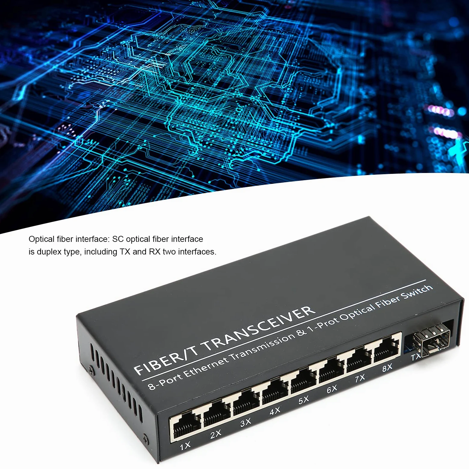 Sxhlseller Convertisseur de Média Gigabit Ethernet, Commutateur Gigabit 1 Fibre 8 Ports Ethernet Monomode Double Fibre Convertisseur Gigabit Adaptatif pour la Conversion de Signal