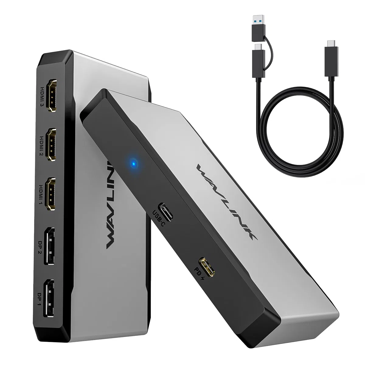 WAVLINK Station d'accueil pour 3 moniteurs, Adaptateur Triple Moniteur pour systèmes macOS Hôtes Type-C&A, 100W PD in, 3 HDMI 2 DP Disponibles,Triple 4K@60Hz,Pilote SMI et hôte USB3.2 Gen 2 requis