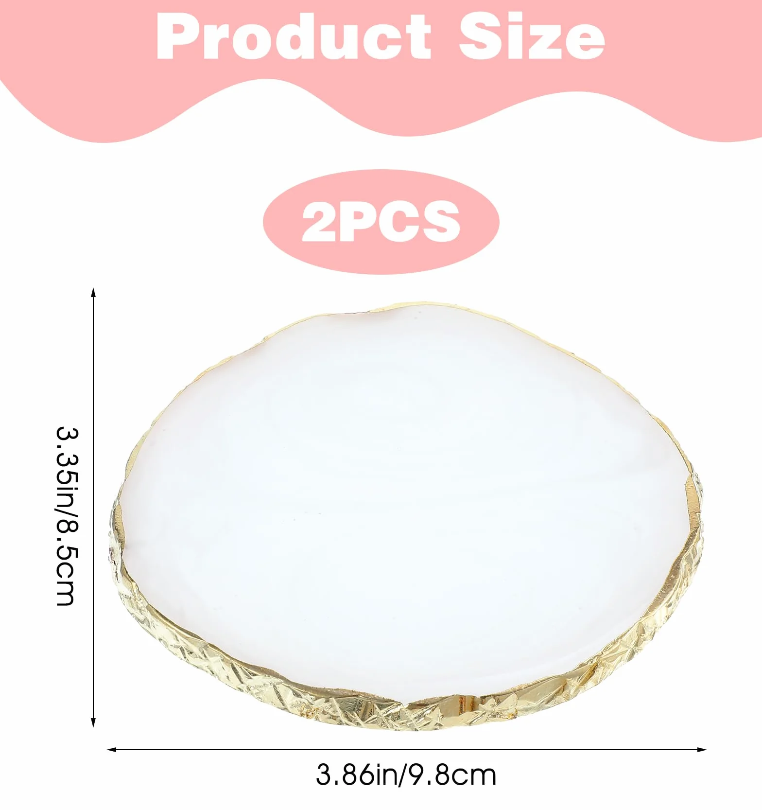 Lot de 2 accessoires design ongles aspect agate blanc rose bord doré résine qualité supérieure nail art