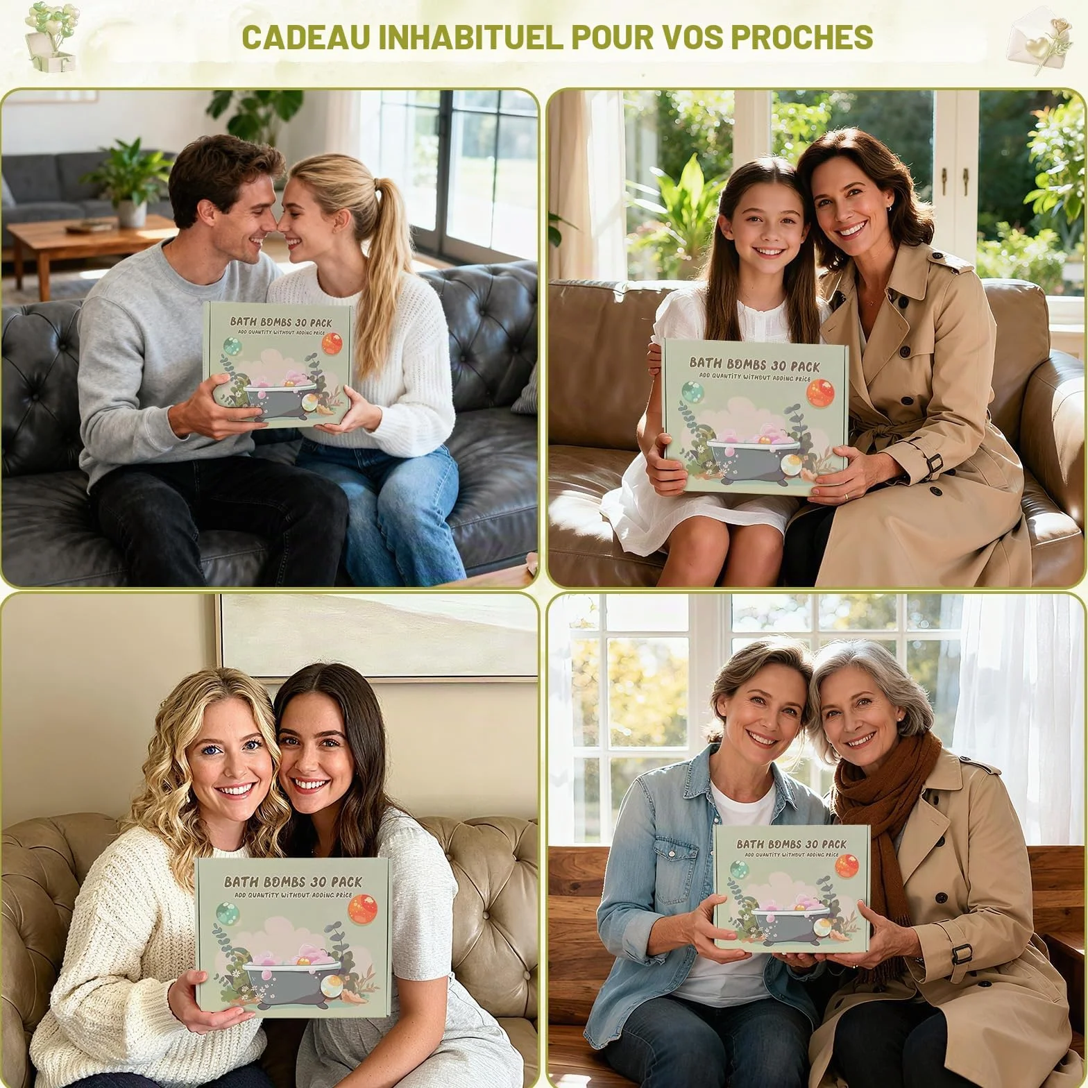 Lot de 30 bombes de bain naturelles biologiques avec 15 parfums, faites à la main, cadeau anniversaire