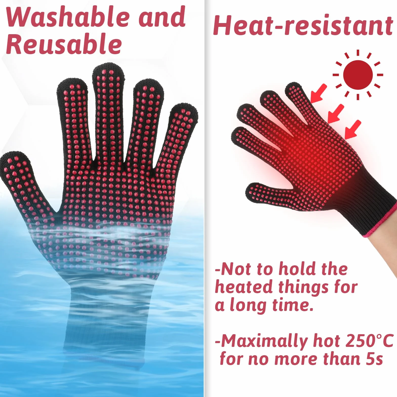 Lot de 2 gants résistants à la chaleur avec points en silicone antidérapants pour coiffer