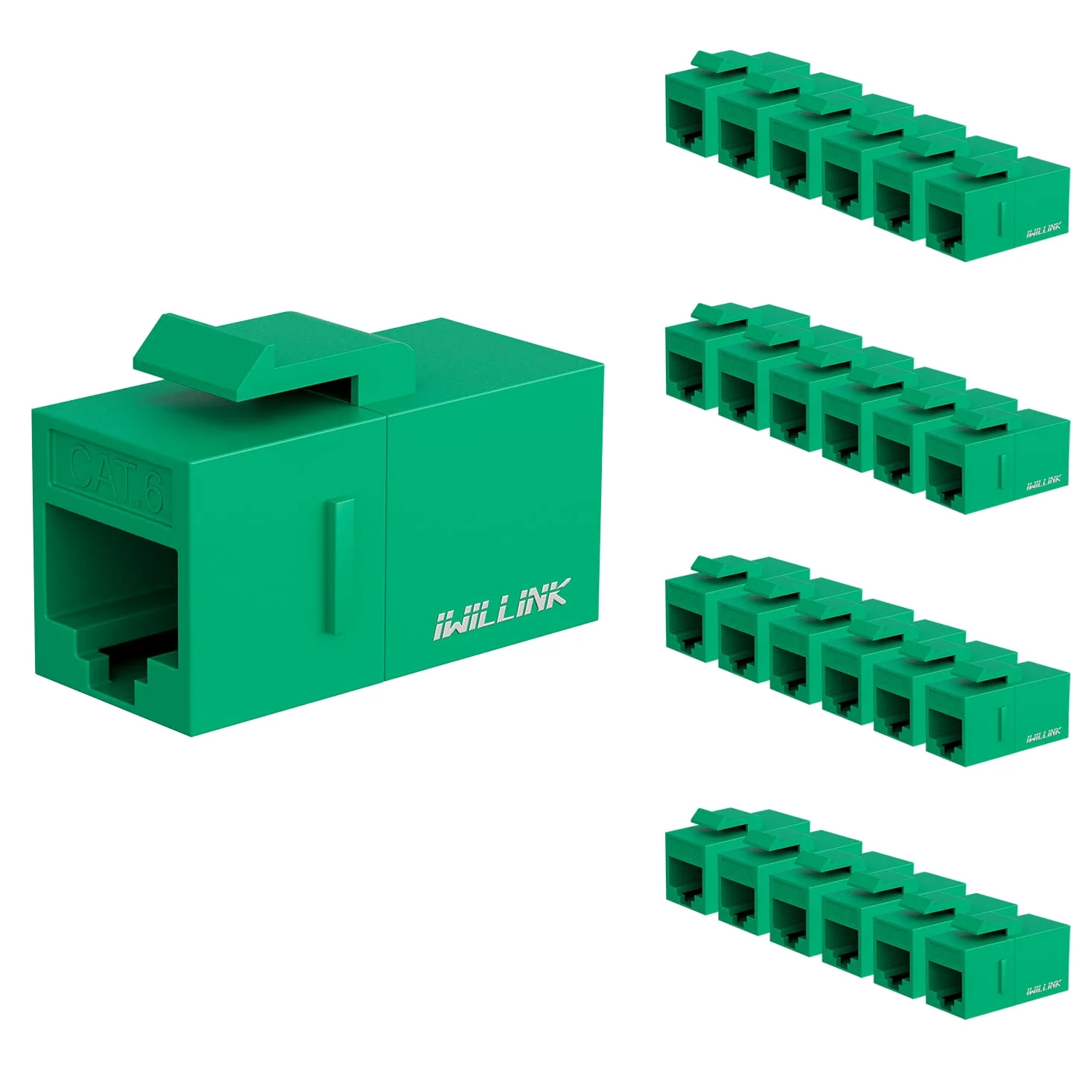iwillink Lot de 25 coupleurs Keystone RJ45 Cat6 femelle vers femelle Cat6, coupleur Keystone UTP, prise Keystone, coupleur Ethernet, vert