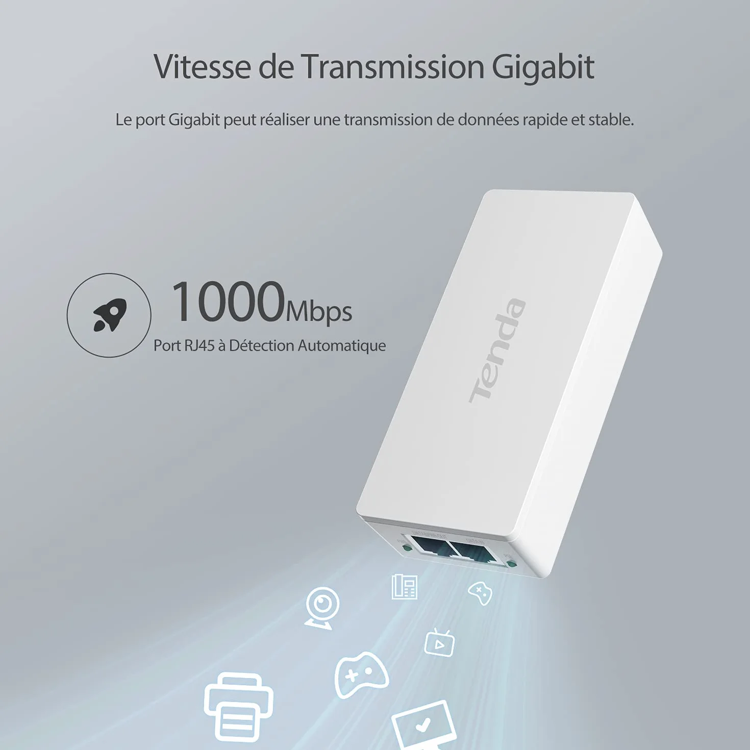 Tenda Injecteur PoE Gigabit 30W IEEE 802.3af/at 10/100/1000 Mbps POE30G-AT
