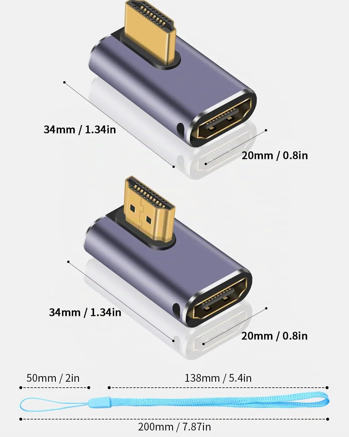 Duttek Adaptateur HDMI coudé 8K 90 degrés 48Gbps UHD 2.1 mâle vers femelle