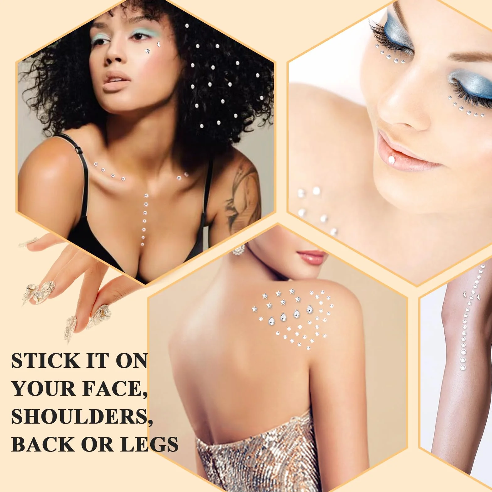 Strass Autocollant Visage 850 Pièces Paillettes Yeux Corps Nail Art Carnaval