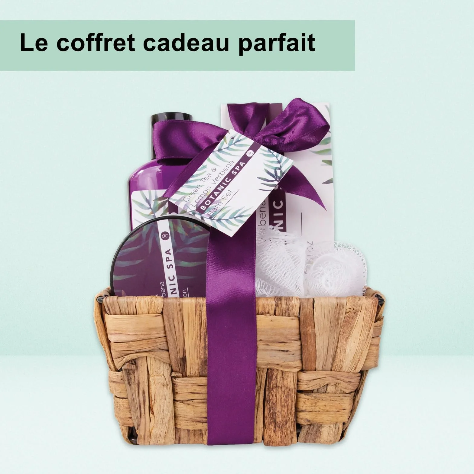 Accentra Set de bain femme Botanic SPA corbeille Kit soins 4 pcs gel douche sel de bain lotion corps éponge maillée