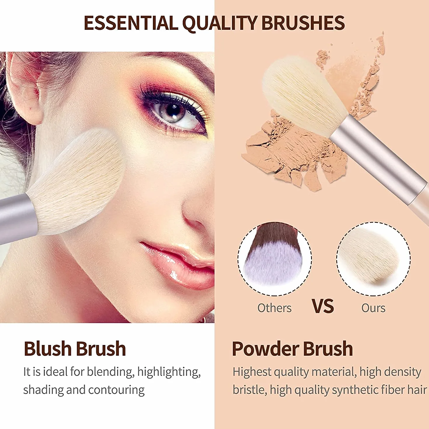 Pinceaux de Maquillage Yeux Set 8 Pièces Professionnel Abricot