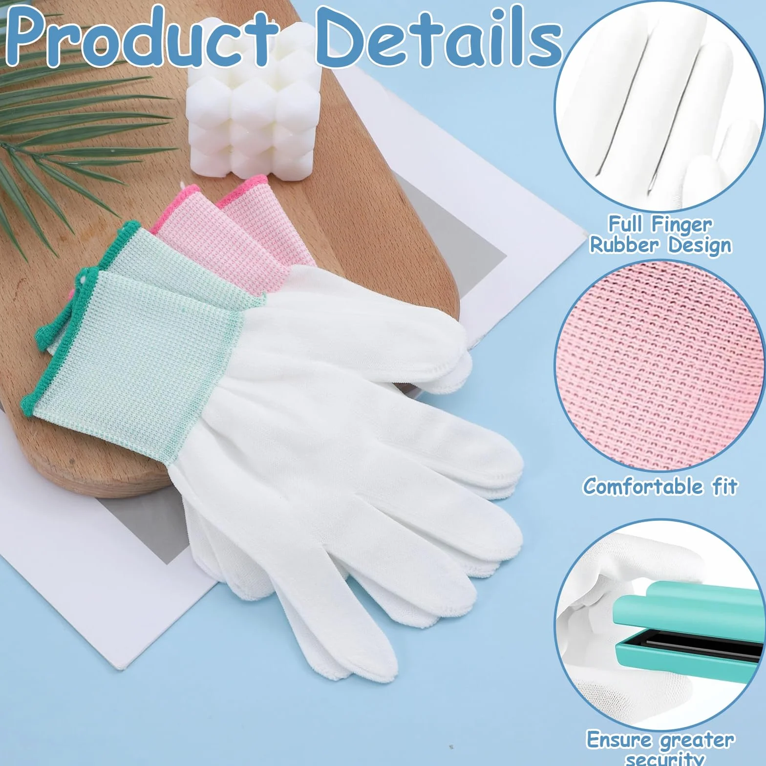 Gants Anti-Chaleur Résistants pour Coiffure – Lot de 2 Gants Rose et Vert Protection Thermique Bigoudis Fer à Lisser