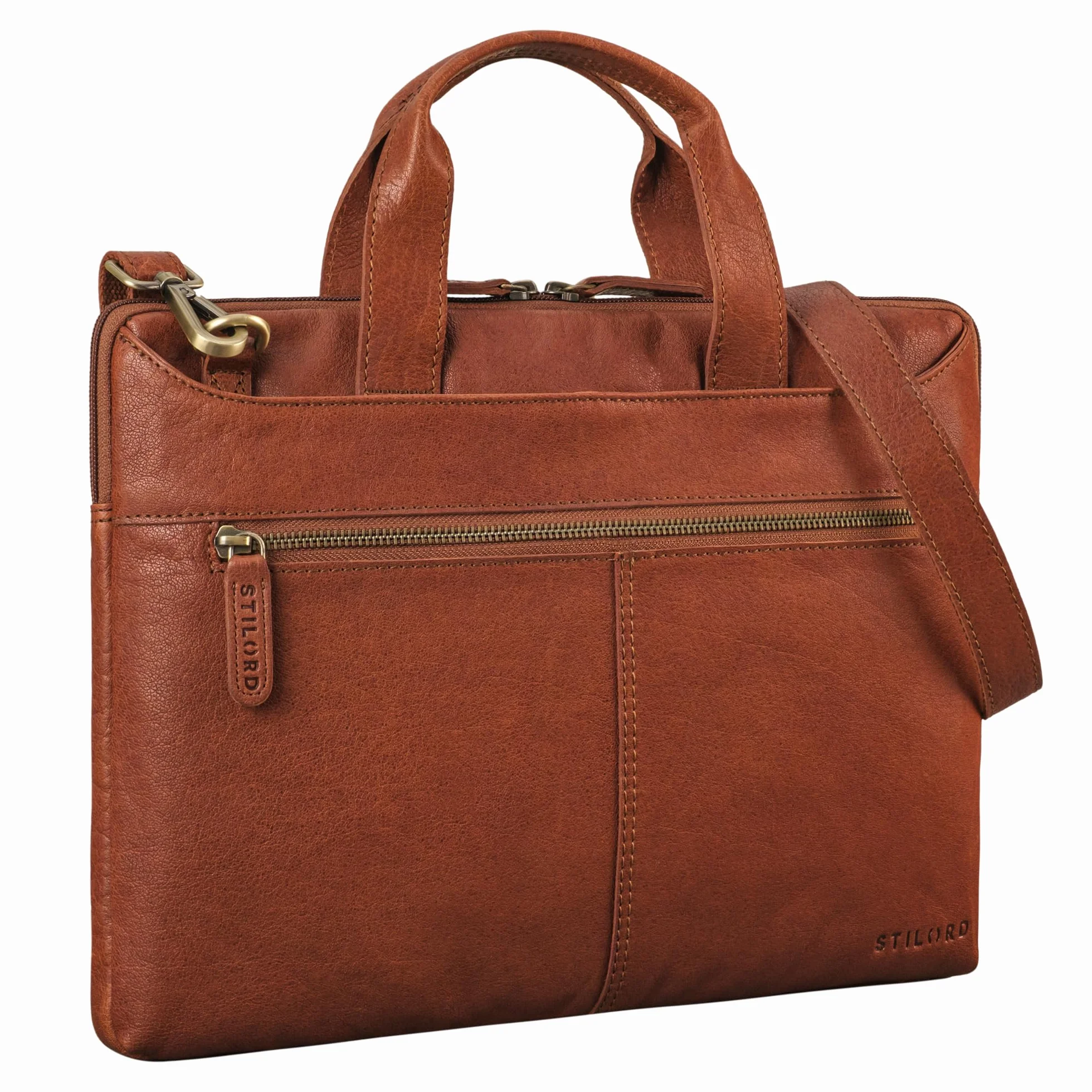 STILORD Ross Vintage Sacoche Ordinateur 14 Pouces Homme Cuir Véritable Étroit Housse Ordinateur Cuir Femme Serviette pour Travail Business Voyage Couleur:maraska - Marron